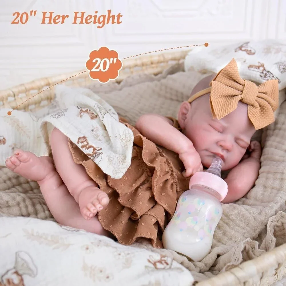 🆕20inch Soft Cloth Body Newborn Baby Poseable Limbs Coffee Doll Baby Girl